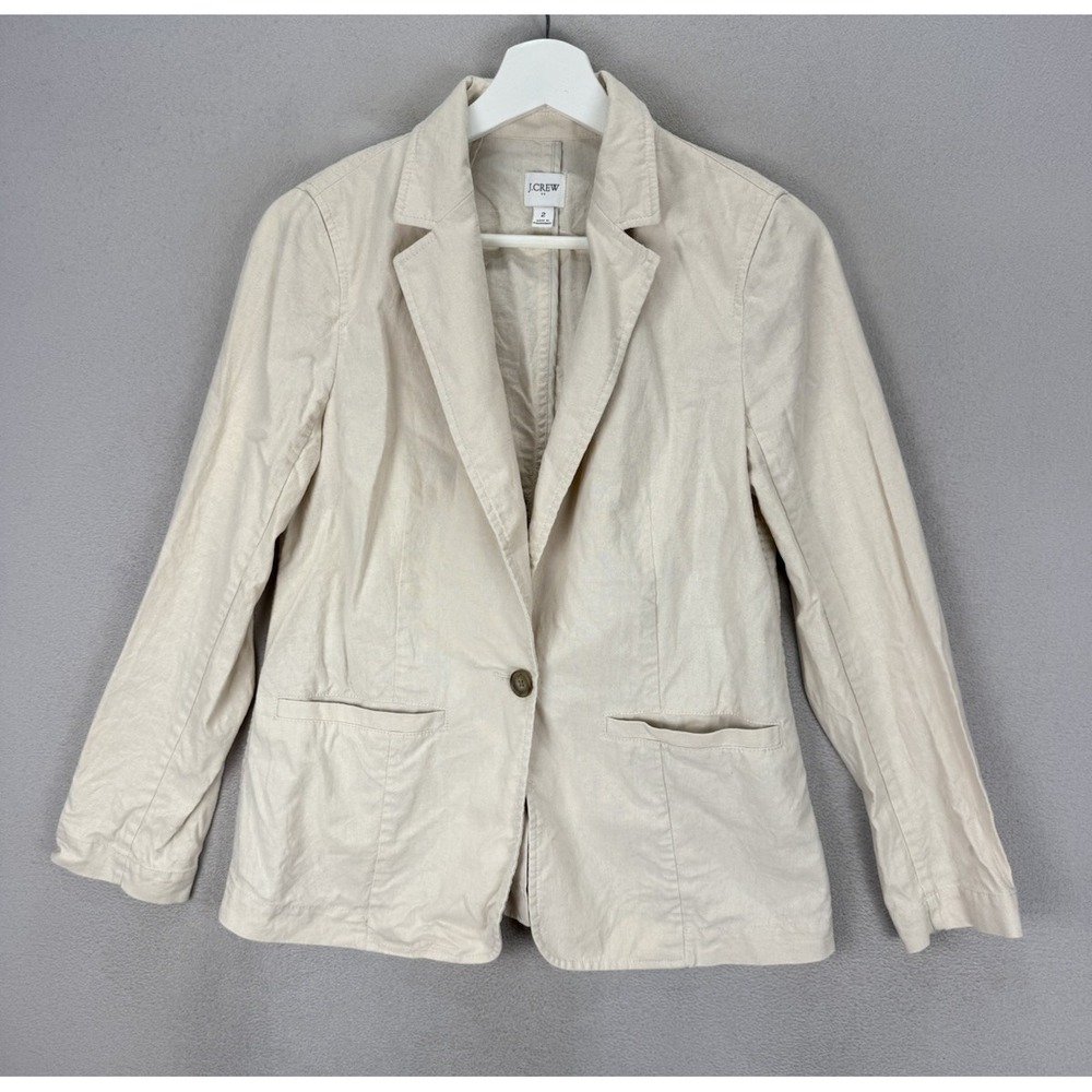 J Crew Blazer Women's Size 2 Biege Linen Blend One Button Career Business Jacket